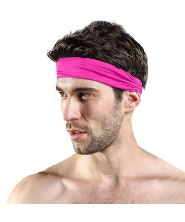 Running Headband Non Slip Workout Sweatbands Adjustable Sports Headbands Sweat Wicking Workout Headbands Metal Gear Headband (Hot Pink, One Size) One Size Hot Pink