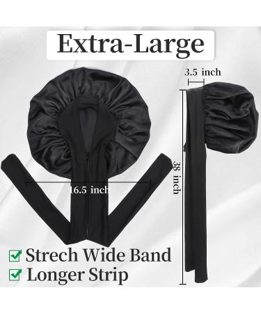 2 Pcs Satin Bonnets for Black Women - Adjustable XL Silk Bonnet for Sleeping - Jumbo Sleep Bonnet for Curly Hair - Black - Buy Online on GoSupps.com