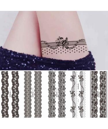 Sttiafay Lace Temporary Tattoo Thigh Fake Tattoo Art Stickers Black White Lace Waterproof Sexy Tattoo Wedding Art Stickers for Festival Beach Party Black-1
