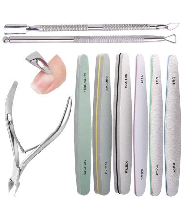Nail Files 6 Pcs Professional Nail File and Buffer Double Sided Emery Boards Cuticle Nippers and Cuticle Pusher Manicure Tools Set for Gel Nail Art Fingernails Toenails (8")
