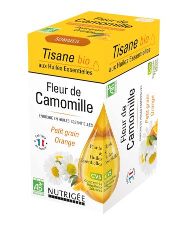 NUTRIGEE - Organic Chamomile Flower Herbal Tea - Relieves Nervous Agitation & Minor Sleep Disorders - Soluble Plant Concentrates - Small Grain & Orange Essential Oil - 20 Sachets