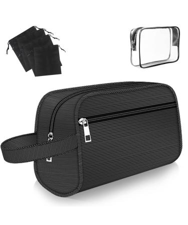 Toiletry Bag for Men - Water Resistant Shaving Bag & TSA Approved Toiletry Bag for Full Sized Toiletries, with 4 Sizes Shoe Bags for travel, Black Black Toiletry Bag & Clear Tsa Approved Travel Bag