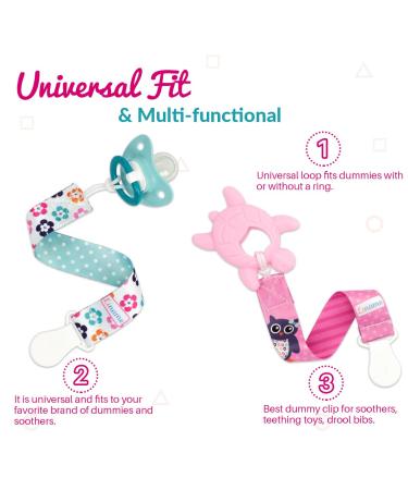 Liname Neutral Pacifier Clip - 3 Pack for Boys & Girls - Baby Binky Holder - Spring Flowers Design - Buy Online on GoSupps.com