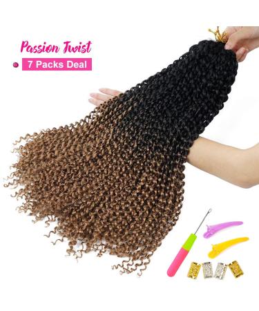 Youngther 7 Packs 154 Strands Passion Twist Hair for Butterfly Locs Crochet - 18 Water Wave Synthetic Bohemian Ombre Braiding Hair - Perfect Gift for Women - Buy Online on GoSupps.com