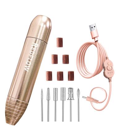 Electric Nail Drill Kit,RedFlow Professional Nail Drill Machine,Compact Type,For Nail File Exfoliating Abrasive Acrylic Nail Drill,With 6 Pcs Nail Drill Bits (Gold)