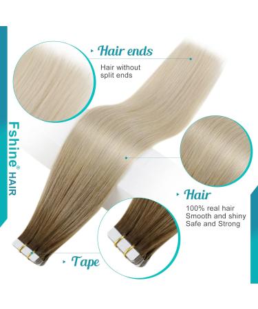 FSHINE Real Hair Tape-In Extensions - Dark Brown to Ash Brown Balayage Bleach Blonde - 20 Pieces 50cm #3/8/613 - Invisible Straight Hair Extensions - Buy Online on GoSupps.com