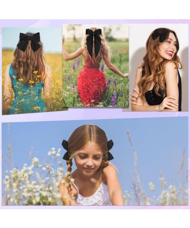 5Pcs Black Satin Silk Hair Bow Clips with Long Tail - Vintage Hair Ribbons for Women and Girls - Perfect for Parties, Valentine's Day, Weddings, Birthdays (4 Sizes) - Buy Online on GoSupps.com