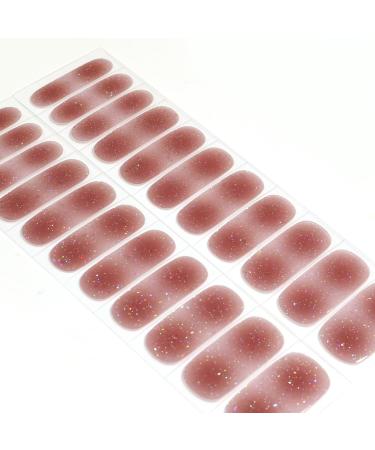 DMQ 22 Stickers Semi Cured Nail Wraps Soft Self-Adhesive Gel Nail Stickers Pink Gradient Glitter Gel Nail Polish Strips Manicure Stickers Set for Women Girls Nails Art Pink Glitter