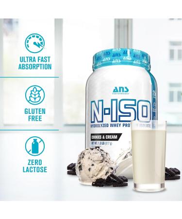 ANS N-ISO HYDRO WHEY Protein ISOLATE Performance 100% Pure + BCAAs - 25g of Protein - Cookies & Cream - 1.8 lb - Buy Online on GoSupps.com
