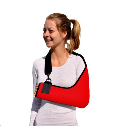 Arm Sling Adult (S red/black trim) Feel Safe Easy to Fit Cooling Fabric Technology Fits R or L. S Red/Black