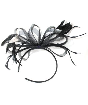 Caprilite Fashion Black Huge Net Hoops Feather Headband Fascinator Wedding Ascot Hair Accessores ASCOT RACES