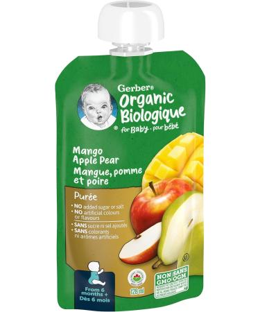 GERBER ORGANIC PUR E Mango Apple Pear Baby Food Meal 6+ months 128 ml 12 Pack Packaging May Vary Mango Apple & Pear - Buy Online on GoSupps.com