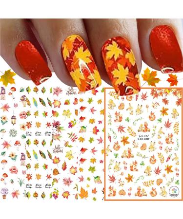 Fall Nail Stickers, 3D Self-Adhesive Autumn Nail Decals Maple Leaf Nail Art Design for Acrylic Nails Thanksgiving Nail Accessories for Women Girls Kids (8 Sheets) Fall Leave