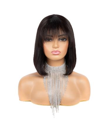 10A Brazilian Virgin Human Hair Bob Wig with Bangs - 8 Inch Glueless Machine Made Bob Wig for Black Women - Buy Online on GoSupps.com