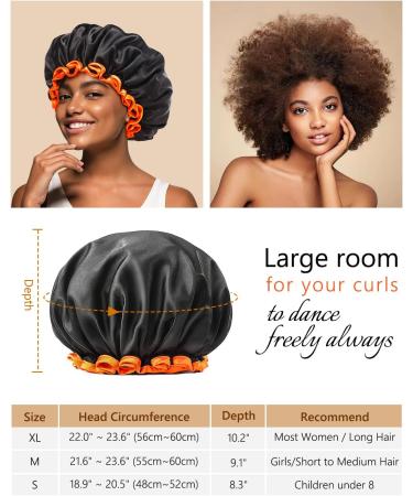 Kids Small Black Shower Cap | Double Layers Waterproof Bathing Hair Cap | Reusable & Comfortable | Non-fading & Stretchy Shower Hat | Pack of 1 Black + Orange - Buy Online on GoSupps.com