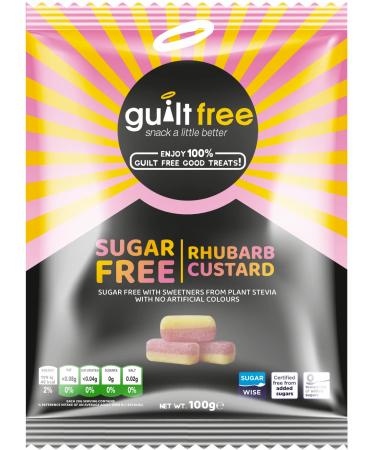 Guiltfree Sugar Free Rhubarb and Custard Sweets Retro Classic Sweet Hard Boiled Hard Sweets | for Diabetic Gift Hamper Basket Available - Perfect for Gifting | 100g (Pack of 1)