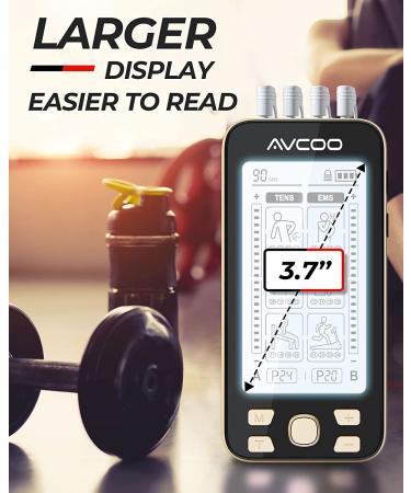 AVCOO 4 Channel TENS EMS Unit - 24 Modes Muscle Stimulator for Pain Relief Therapy - Rechargeable Pulse Massager with 12 Pads & Accessories - Buy Online on GoSupps.com