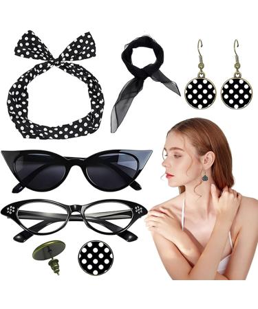 Lesunbak 50s Accessories for Women | 1950s Outfit with Headbands and Drop Earrings Costume Accessories with Red Bow Headband Vintage Polka Dot Hair Bands Cat Eye Glasses Black One Size - Buy Online on GoSupps.com