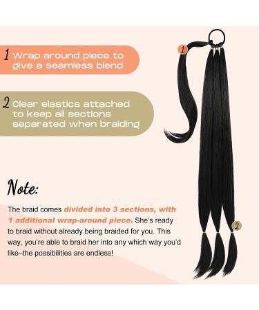 SEIKEA Long Braided Ponytail Extension 34 Inch 150G Black - Synthetic Hair Piece for Women - Buy Online on GoSupps.com