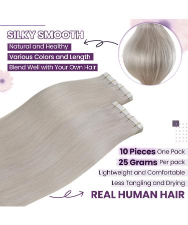 Shop Laavoo Long Real Hair Extensions - 60cm Platinum Blonde Tape Ins (10PCs 25g) - Natural & Authentic - Buy Online on GoSupps.com