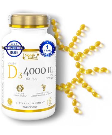SIGNIFY NATURE Vitamin D3 4000 IU Softgels - High Potency Immune Support Supplement for Teeth, Bone, & Joints - Pharmaceutical-Grade VIT D3 100 MCG - Highest Potency Vitamin D3 - VITAMINA D3-360 CT - Buy Online on GoSupps.com