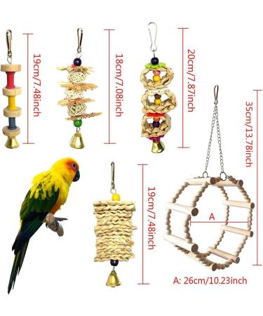 CHICAB 8 Colorful Parrot Toys - Natural Wood Hammock & Perch for Small Birds | Eco-Friendly Bird Toys - Buy Online on GoSupps.com