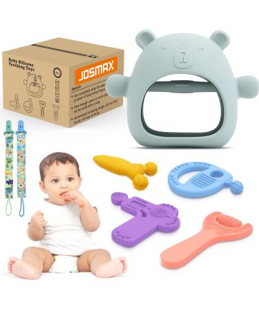 Baby Teething Toys Teethers for Babies 3-6 Months 6-12 Months Freezer BPA Free Infants Silicone Bear Mitten Teether Molar Chew Toys Relief Soothe Babies Set Car Seat Toy for New Born - 5 Pack