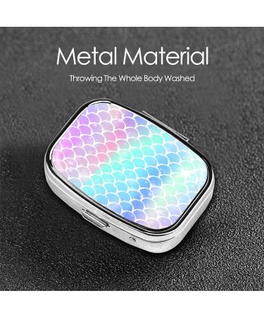 Travel Pill Cases with Mirror - Small Portable 2 Compartment Tablet Holder Wallet Organizer - Colorful Mermaid Scale Design - Buy Online on GoSupps.com