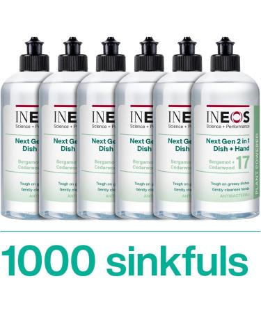 INEOS Next-Gen 2in1 Washing Up Liquid 3L (500ml x 6) - Plant Powered Bergamot & Cedarwood - Buy Online on GoSupps.com