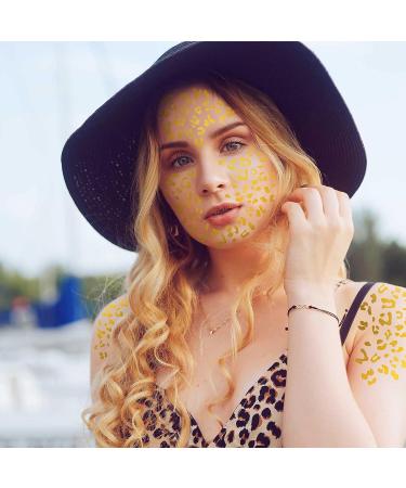 Gold Cheetah Temporary Tattoo - 144 Sheet Leopard Print Stickers for Halloween Party Decoration - Buy Online on GoSupps.com