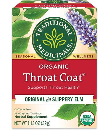 Traditional Medicinals - Organic Throat Coat Herbal Tea (Pack of 1) - Relief of Minor Throat Irritation - Sustainably Sourced Fair Wild Ingredients - 16 Tea Bags Total Throat Coat 16 Count (Pack of 1)