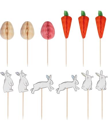 Ginger Ray Easter Cupcake Toppers with 6x Bunnies 3x Honeycomb Carrots & 3x Honeycomb Eggs 12 Pack - Buy Online on GoSupps.com