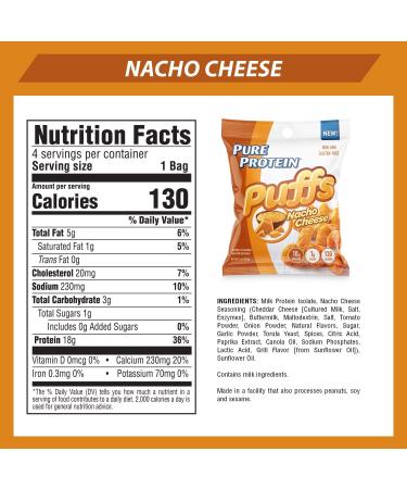 Pure Protein Puffs Nacho Cheese Snack 18g High Protein 1.05oz - 12 Count - Buy Online on GoSupps.com