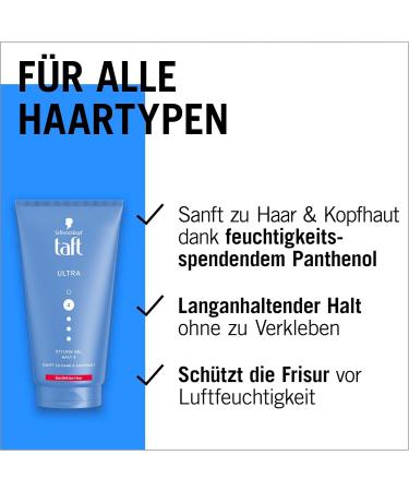 Schwarzkopf TAFT Gel Ultra Styling (150 ml) - Styling gel for fortified hair with ultra strong hold - Gentle on hair and scalp - Vegan - Buy Online on GoSupps.com