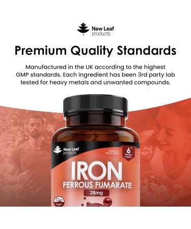 Gentle Iron Tablets 28mg High Strength Ferrous Fumarate Iron - Vegan Iron Supplements for Men and Womens Health - Reduction in Tiredness and Fatigue Supports Immune Health and Energy - Buy Online on GoSupps.com