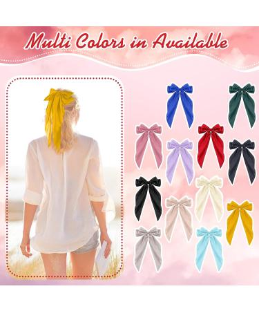 12 Pcs Large Hair Bows for Girls - French Style Barrette Clips in Soft Satin - 12 Colors - Buy Online on GoSupps.com