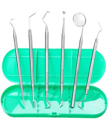 Dental Tools, Professional Plaque Remover for Teeth, Dental Hygiene Kit, Stainless Steel Oral Care Cleaning Tools Set with Tooth Scraper Plaque Tartar Remover, Metal Dental Pick Scaler - with Case Dental Tools With Case - Green