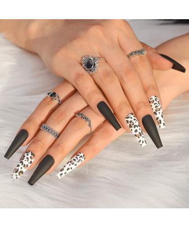 Sethain Matte Ballerina False Nails - Black Full Cover Coffin Press-On Nails for Women & Girls - Long-Lasting & Stylish - Buy Online on GoSupps.com