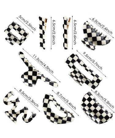 9 Pcs Checkered Claw Clips - Black and White Hair Barrettes for Women | Tortoise Design, Nonslip Grip, Stylish Aesthetic Hair Accessories - Buy Online on GoSupps.com