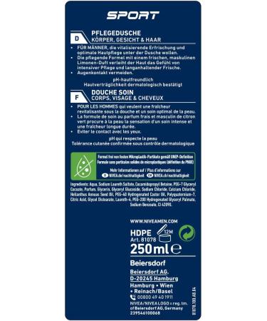 Beiersdorf NIVEA MEN Sport care shower 250 ml - Buy Online on GoSupps.com