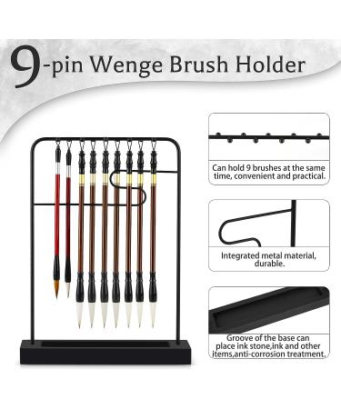 Jolensoy 9-Pins Calligraphy Sumi Brush Hanger - Metal Wenge Holder for Chinese Calligraphy Brushes - Perfect for Home Office or Study Room - Buy Online on GoSupps.com
