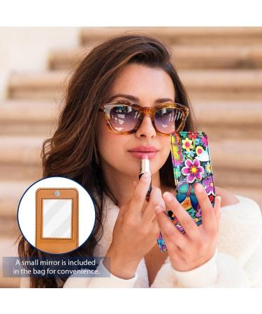 Travel Lipstick Organizer Case | Portable Makeup Bag with Mirror | Colorful Butterflies & Flowers Design - Buy Online on GoSupps.com