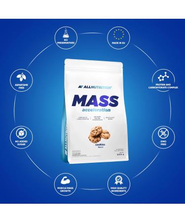 ALLNUTRITION Mass Gainer Powder 20% Protein Content Three Types of Carbohydrates for Muscle Growth Bodybuilding Energy Fitness MASS ACCELERATION 3000g Cookies - Buy Online on GoSupps.com