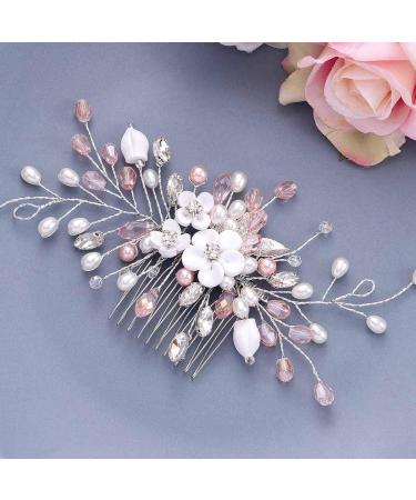 Vakkery Flower Bridal Wedding Hair Comb Pearl Headpiece Crystal Wedding Hair Accessories for Women and Girls - Buy Online on GoSupps.com