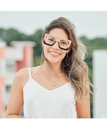 ALWAYSUV Oversized Square Blue Light Glasses for Women - Stylish Big Frame Eyewear in Champagne & Black - Protect Your Eyes with Clear Lens Computer Glasses - Buy Online on GoSupps.com