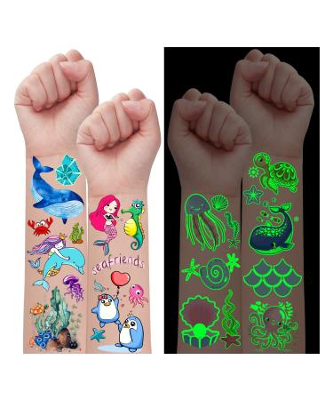 Leesgel 240pcs Under the Sea Temporary Tattoo Stickers for Kids  2 Types(Luminous + Color Printed) Ocean Party Favors Supplies  Octonauts Birthday Party Decorations for Girls and Boys(24 Sheets)