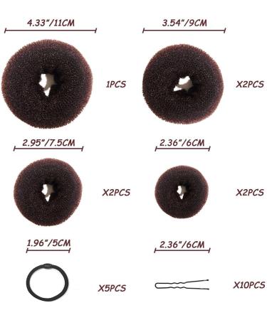 Donut bread maker hair bun maker 7-piece brown ring shape set with 10 U-shaped clips 5 elastic hair ropes. - Buy Online on GoSupps.com