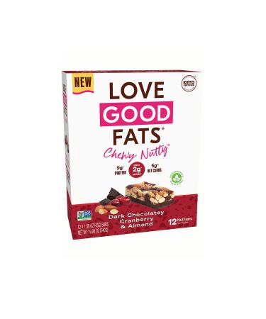 Love Good Fats Plant-Based Keto Bars – Chewy Nutty Dark Chocolatey Cranberry & Almond – Keto-Friendly Protein Bar with Natural Ingredients – Low Sugar, Low Carb, Non GMO, Gluten & Soy Free Snacks for Ketogenic Diets (12ct)