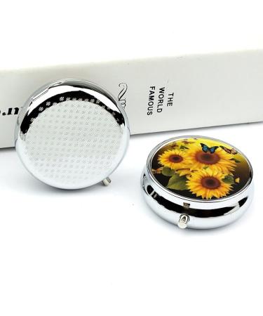 Travel Pill Box with Sunflower Floral Design - 3 Compartment Portable Pill Organizer for Purse & Pocket - Buy Online on GoSupps.com