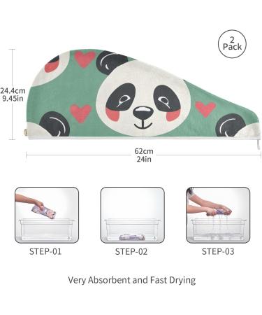 Shop Panda Heart Green Hair Towel 2 Pack | Super Absorbent Quick Dry Hair Turbans for Women & Girls - Buy Online on GoSupps.com